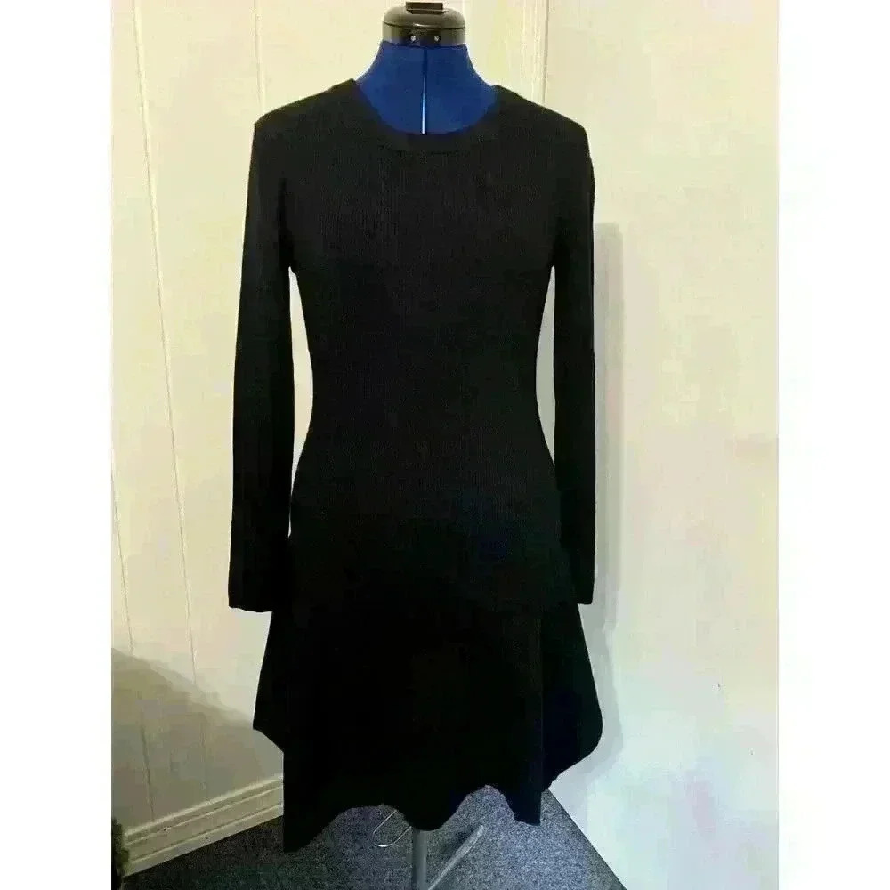 MICHAEL Michael Kors Black Long-Sleeve Midi Dress with Handkerchief Hem